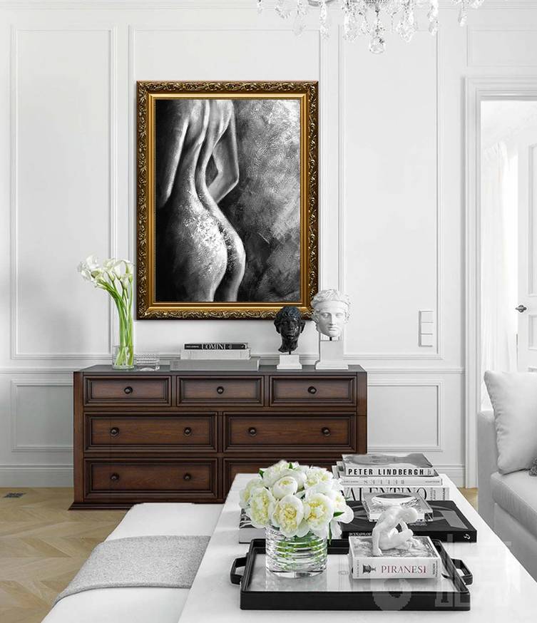 White Dining Contemporary Black Abstract Canvas Wall Art 858GS wall art